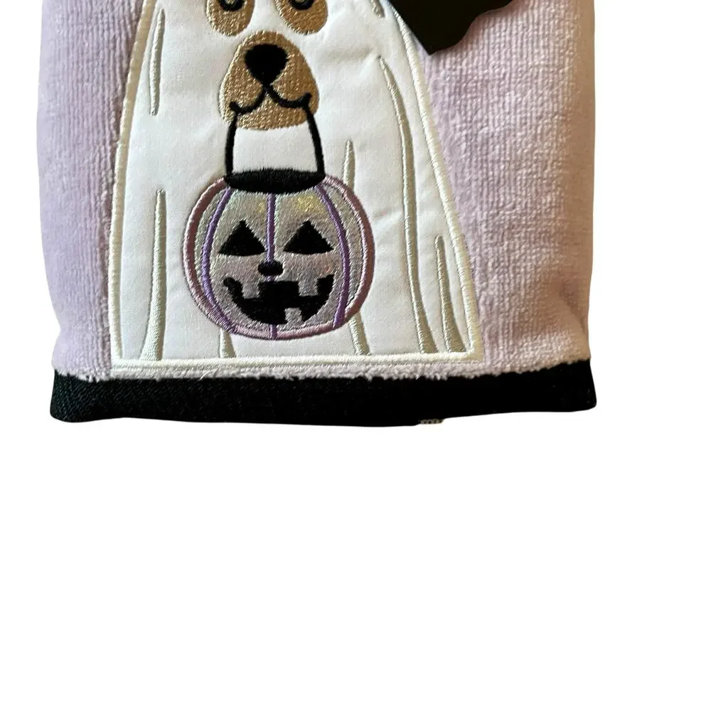 Kassa Decor Halloween Dog Ghost Hand Towels 18x28  Lavender & White Set of 2 NEW